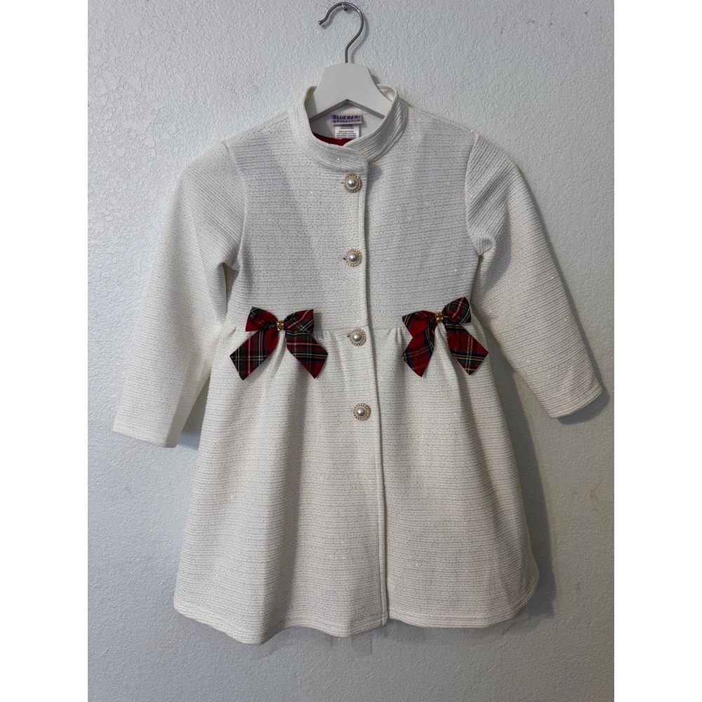 Blueberi Boulevard Girls 6X White Dress & Coat‎ Set Plaid Holiday Pearl Buttons